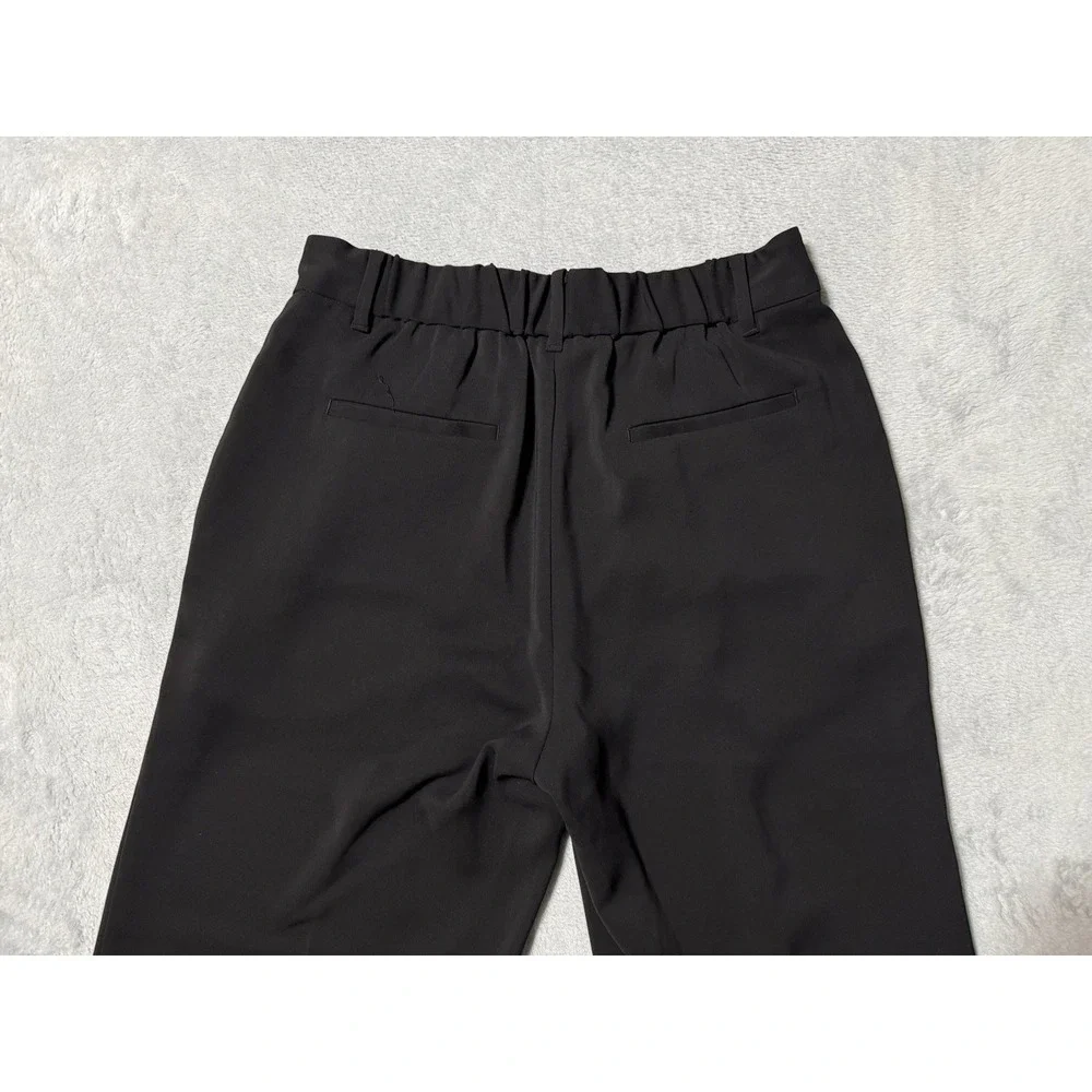 Quince Stretch Crepe Pleated Wide Leg Pants Black High Rise Trousers Size 10 28